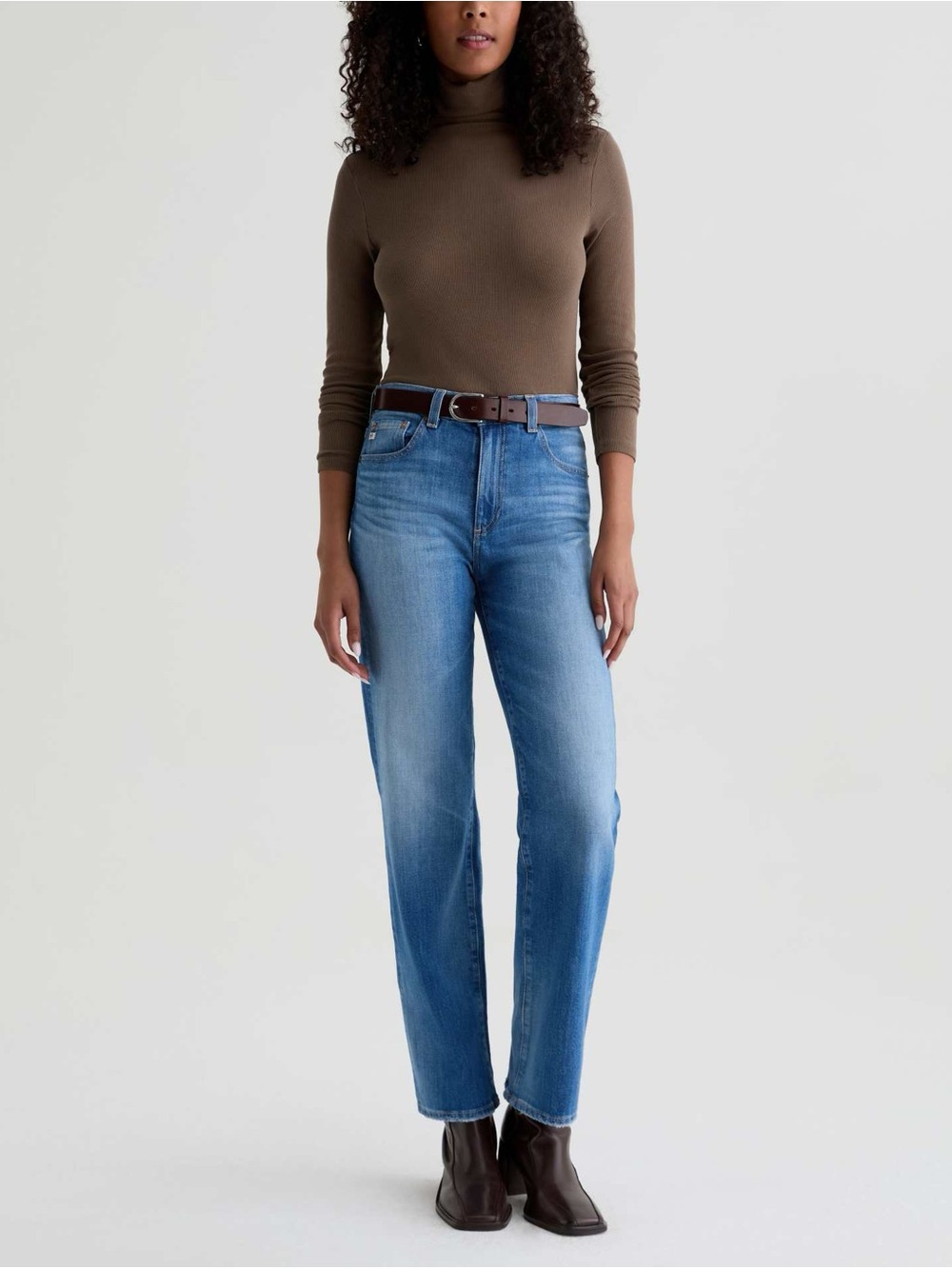 Women’s AG-ED denim Brinley mid rise straight jeans, Italian fabric blue jean